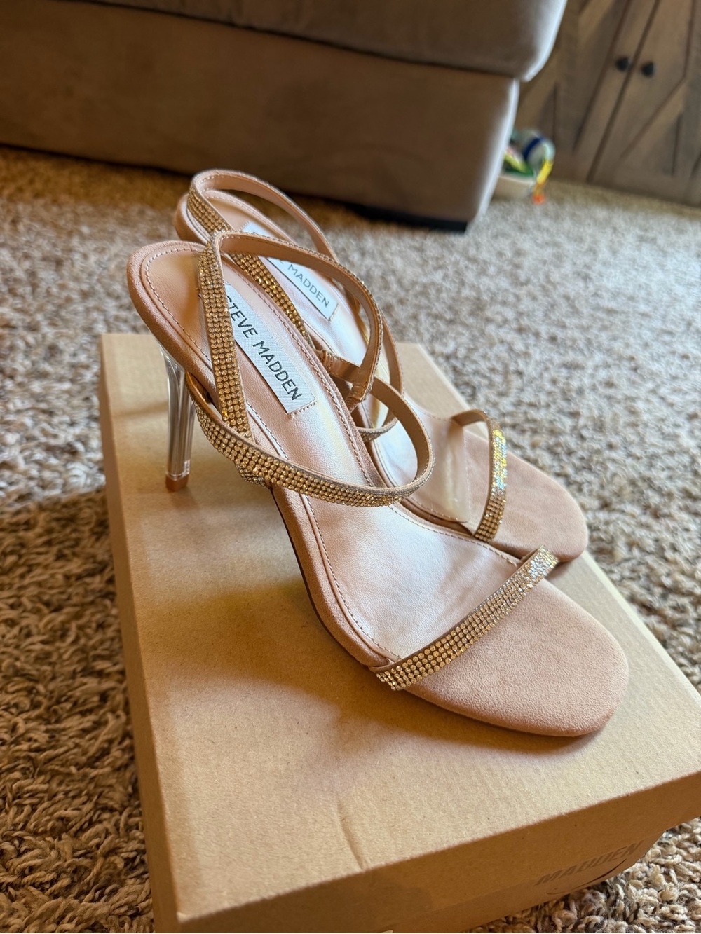 Steve Madden Nude Tan Crystal Strappy Heels